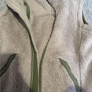 The North Face Cream Sherpa Jacket with Olive Trim